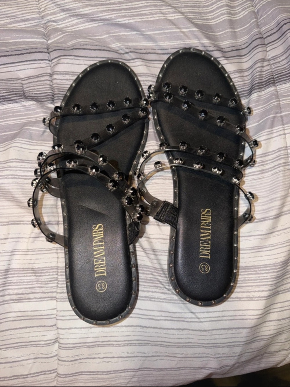 Dream Pairs Black Studded Jelly Slide Sandals